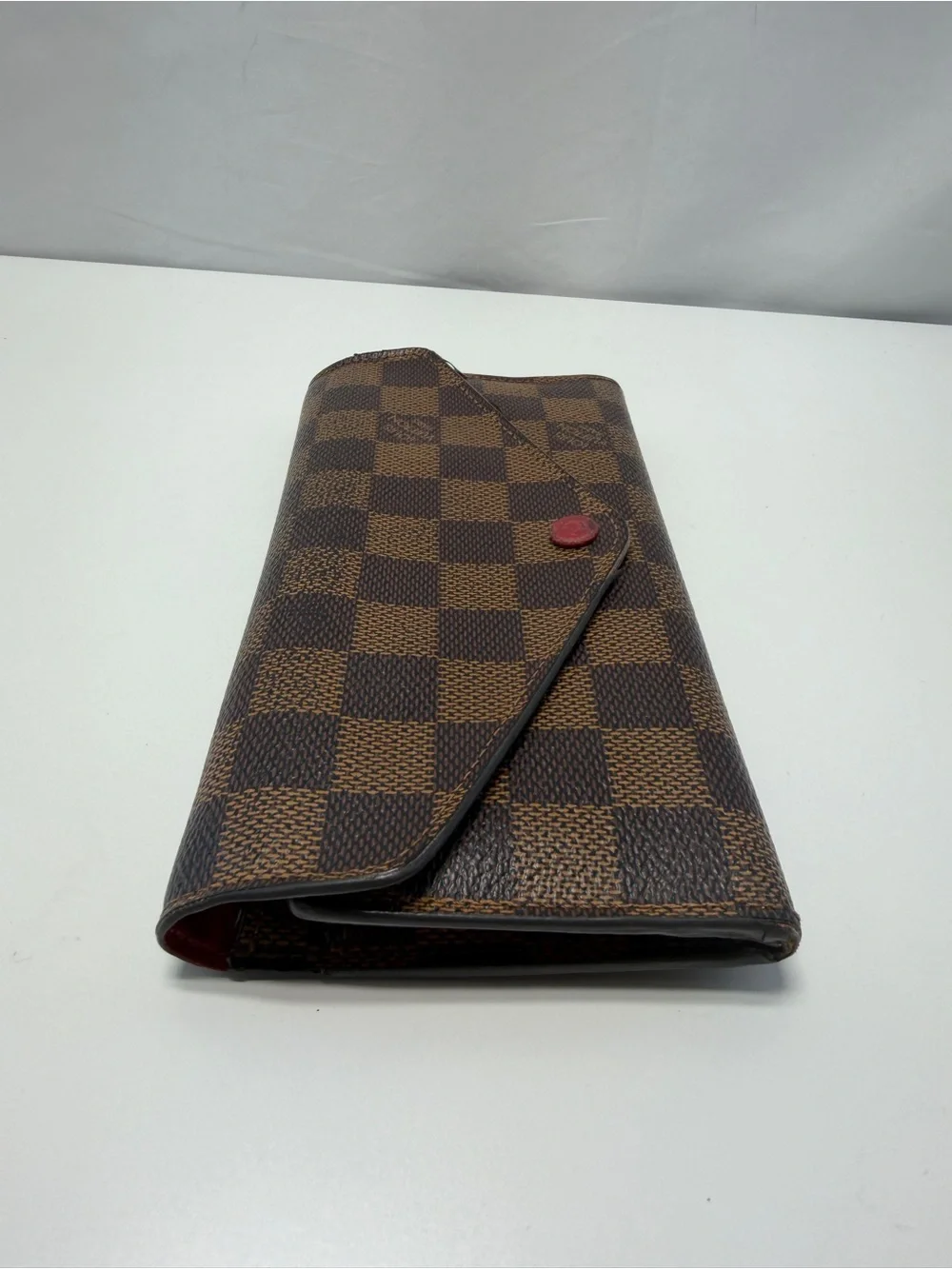 Louis Vuitton Brown Check Wallet with Red Snap